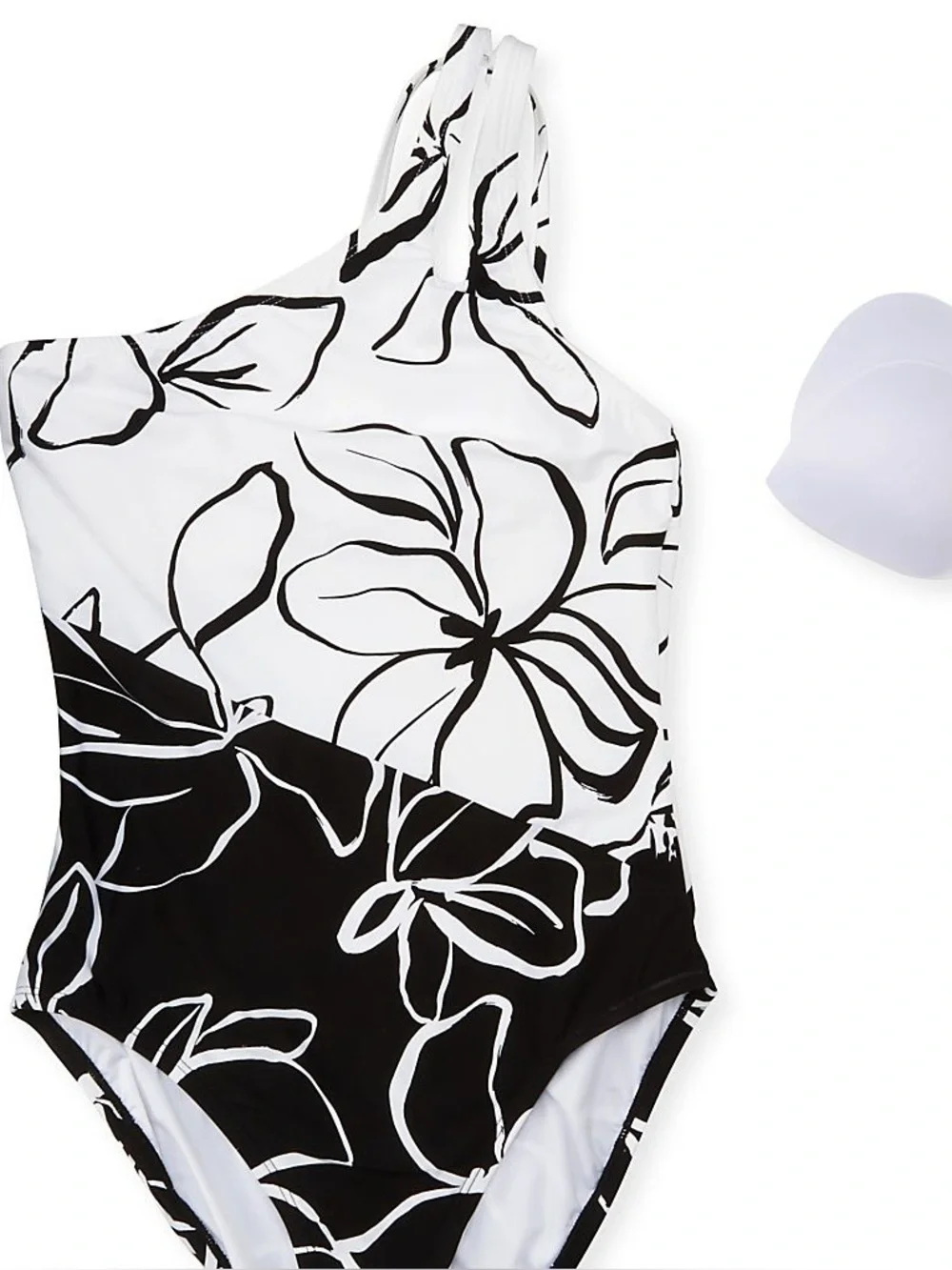 🟠NWT LA BLANCA Moonlit Silhouette One Shoulder Keyhole Swimsuit in Black/White